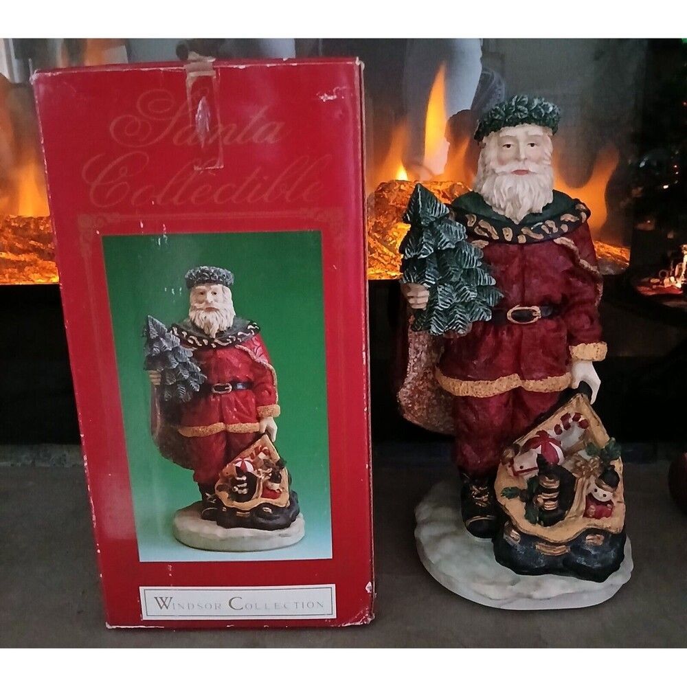 Old World Santa Claus Holding Tree & Presents Windsor Collection Figurine 10"